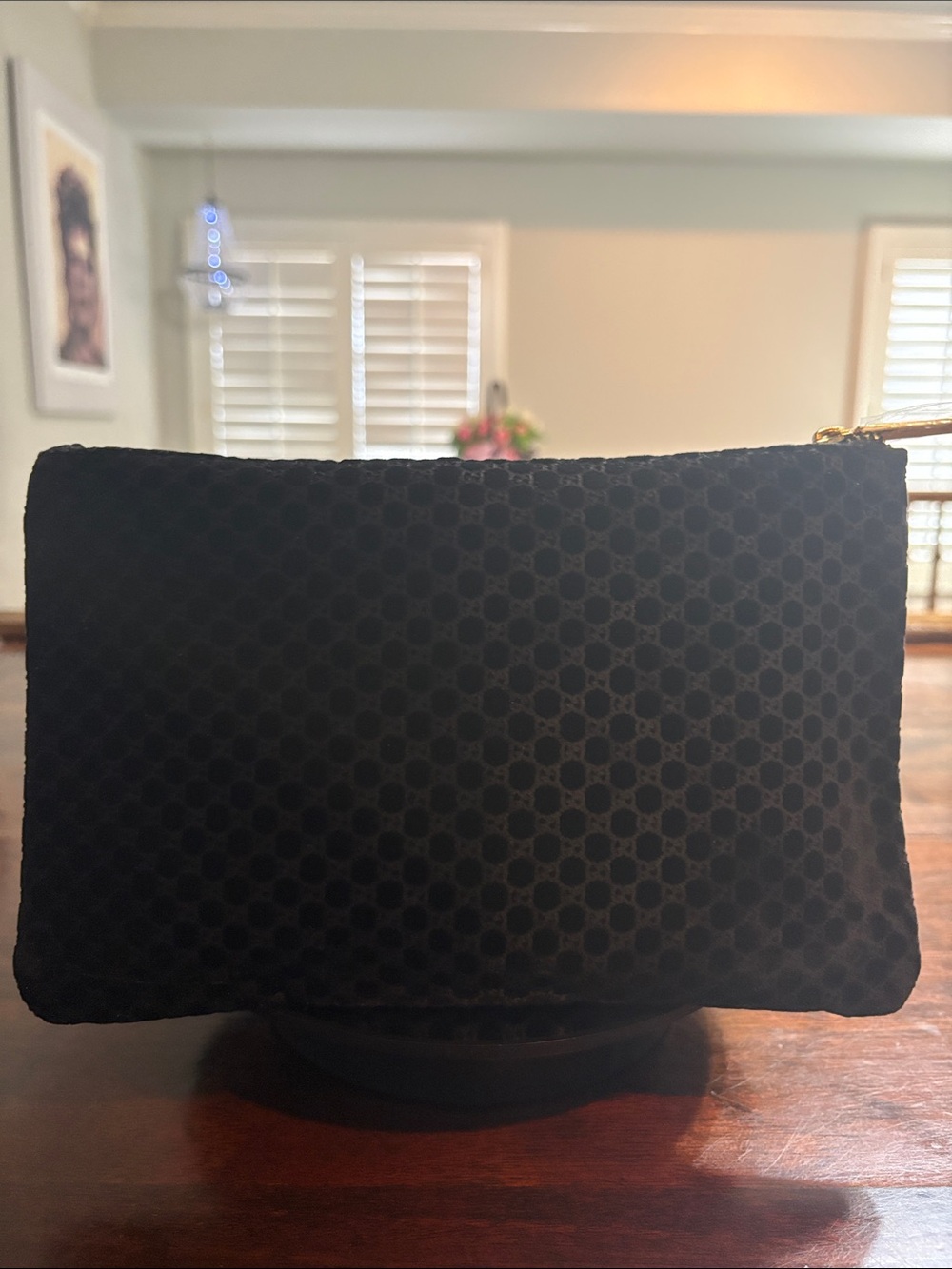 GUCCI Black Velvet Embossed Beauty Zip Pouch
